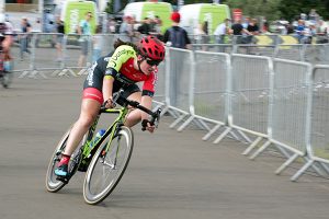 Sophie Holmes photo - cornering at speed on bicycle